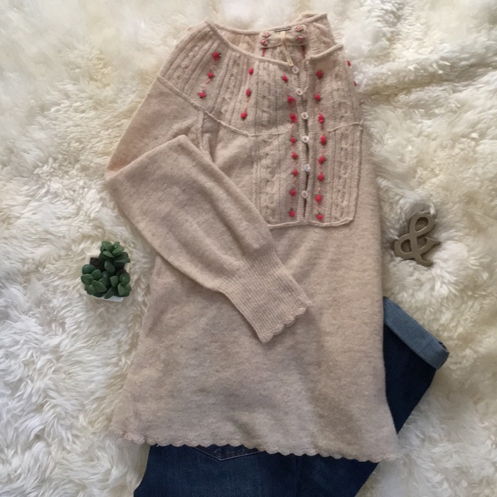 Free People flower detailing wool tunic sweater - Picture 4 of 5